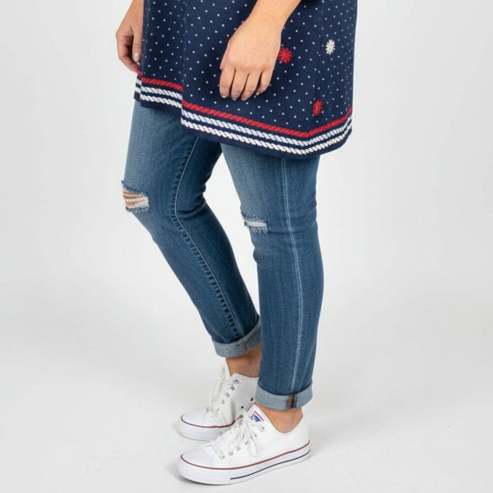 Women's Talbots Size 2X Navy Nautical Polka Dot Pullover Tunic - Picture 4 of 6